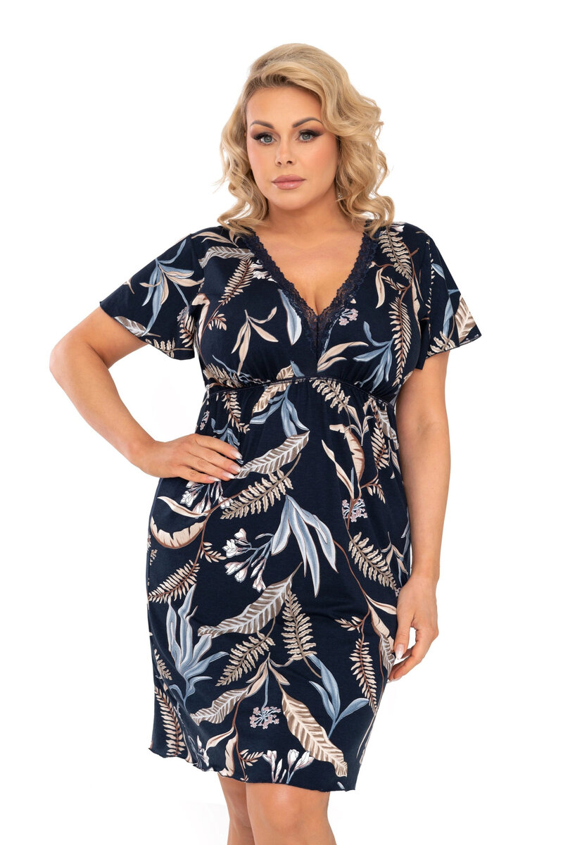 Tmavě modrá vzorovaná plus size noční košile Donna, tmavě modrá 4XL i41_9999931659_2:tmavě modrá_3:4XL_