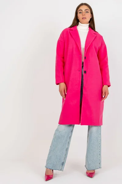 Fuchsiový dámský kabát s knoflíky FPrice
