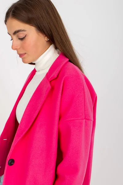 Fuchsiový dámský kabát s knoflíky FPrice