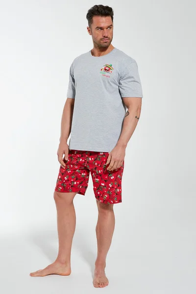 Šedo-červené pánské bavlněné pyžamo Cornette