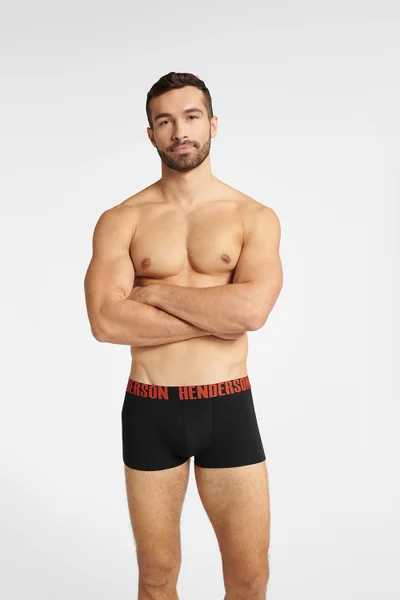 Pánské černé bavlněné boxerky s barevným páskem Henderson (3ks)
