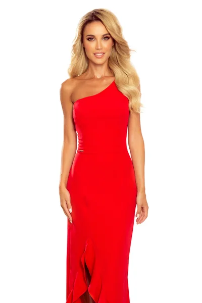 Dlouhé červené dámské šaty ve španělském stylu přes jedno rameno Numoco 317-1