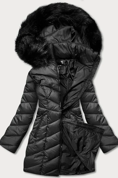 Prošívaný dámský černý zimní kabát DROMEDAR