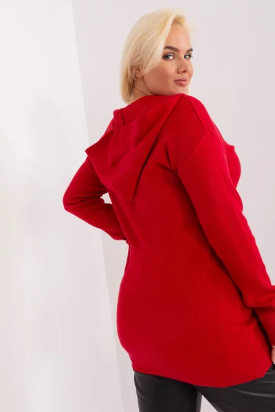 Červený delší dámský svetřík na zip plus size FPrice
