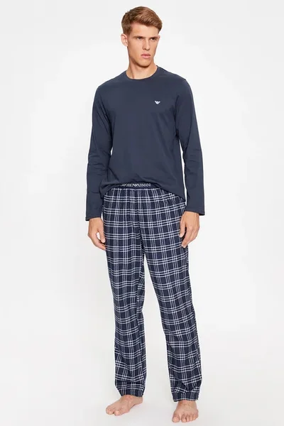 Kostkované pánské bavlněné kalhoty k pyžamu Emporio Armani