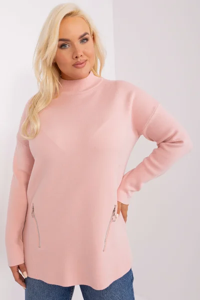 Plus size růžový svetr s rolákem FPrice STAR