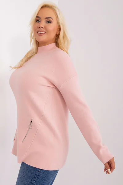 Plus size růžový svetr s rolákem FPrice STAR