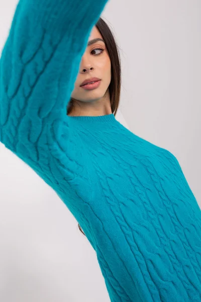 Dámský vzorovaný tyrkysový svetr FPrice