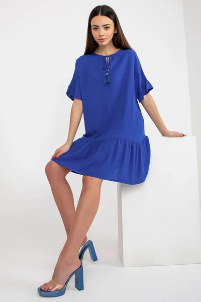 Oversize modré šaty s volánem FPrice
