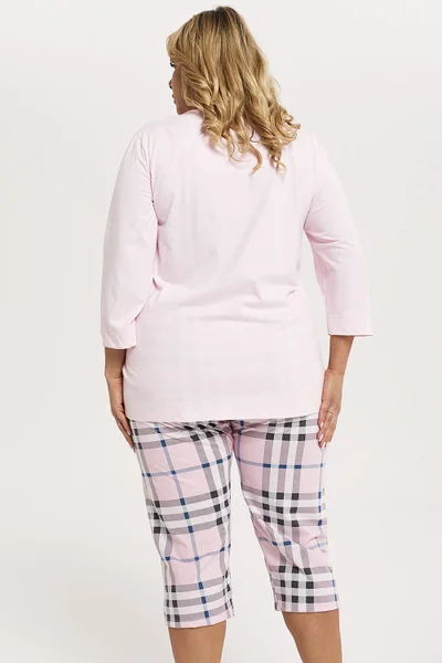 Světle růžové dámské pyžamo s kostkovanými bermudami Italian Fashion
