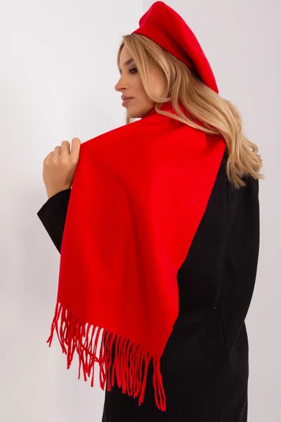 Červený dámský široký šátek s třásněmi FPrice
