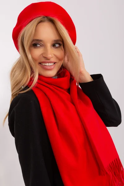 Červený dámský široký šátek s třásněmi FPrice