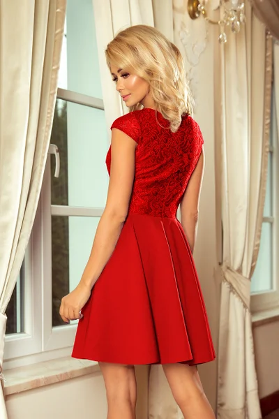 Červené šaty s rozšířenou sukní Numoco 157-8