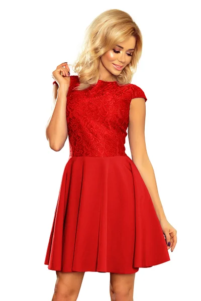 Červené šaty s rozšířenou sukní Numoco 157-8