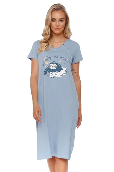 Bavlněná těhotenská noční košilka s lenochodem dn-nightwear