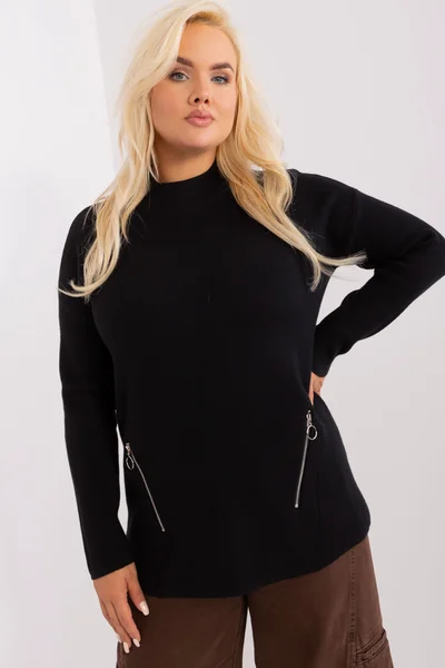 Černý dámský pulovr se zipy FPrice