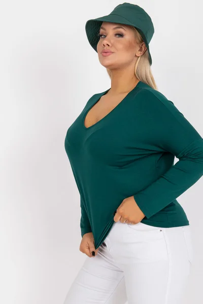 Tmavě zelené dámské tričko s dlouhým výstřihem FPrice