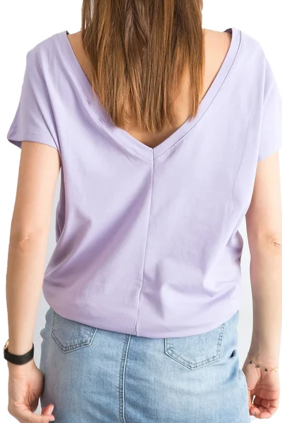 Lila dámské volné tričko s výstřihem na zádech FPrice