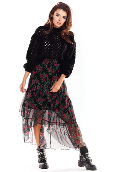 Asymetrická tylová dámská květovaná sukně awama