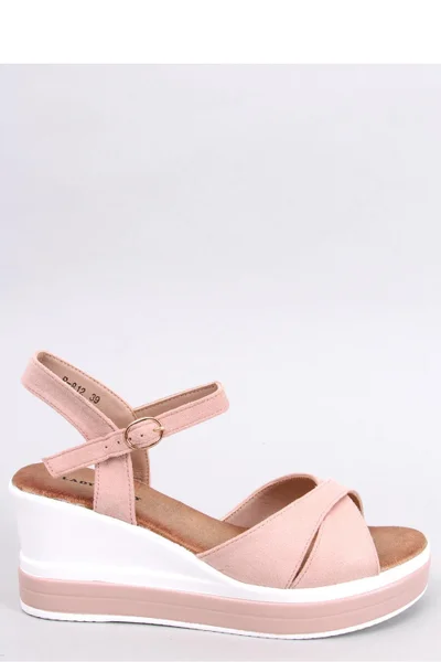 Růžovo-bílé dámské semišové sandály na platformě Inello