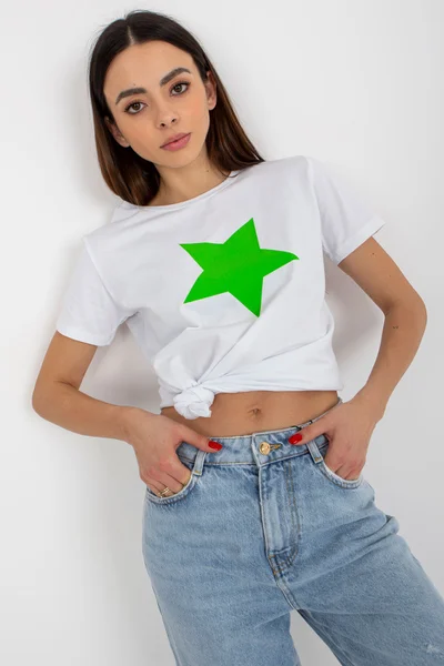 Bílé dámské tričko se zelenou hvězdou FPrice