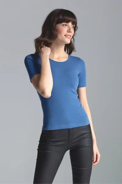 Přiléhavé dámské tričko v modré barvě s kulatým výstřihem Gatta
