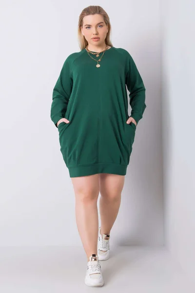 Tmavě zelené šaty s dlouhým rukávem plus velikosti FPrice