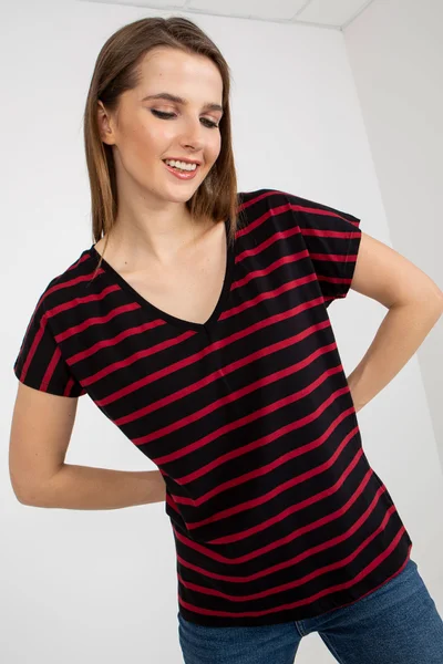 Dámské pruhované tričko V-neck Axami červeno-černé