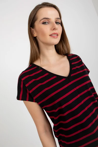 Dámské pruhované tričko V-neck Axami červeno-černé