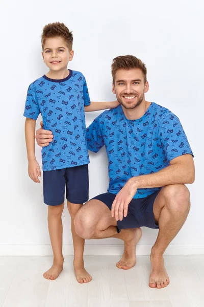 Chlapecké modré bavlněné kraťasové pyžamo Taro