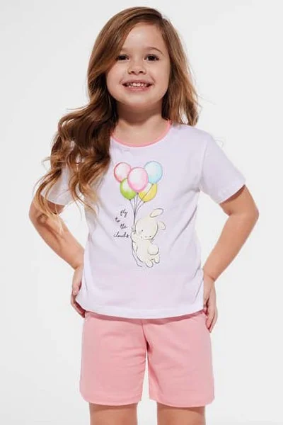Dívčí kraťasové růžovo-bílé pyžamo Cornette