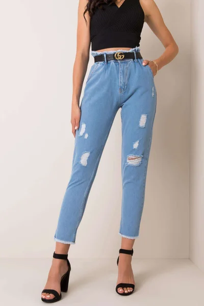 Dámské RUE PARIS Modré roztrhané džíny s vysokým pasem FPrice