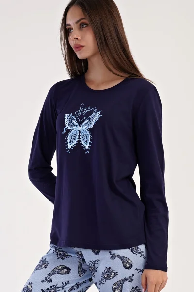 Modré dámské pyžamo s potiskem motýlů Vienetta Secret