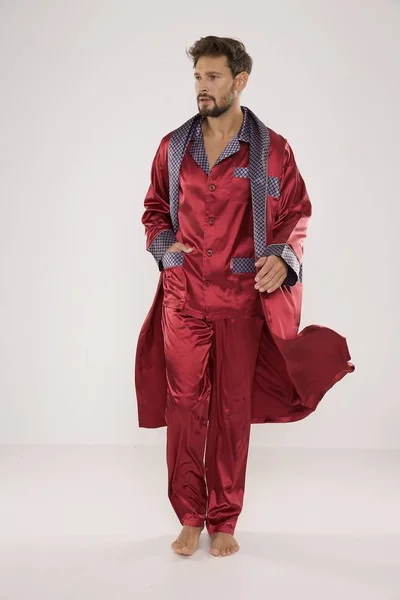 Pánské saténové pyžamo De Lafense VS343 (v barvě granatowy)