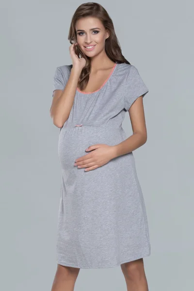 Šedá těhotenská noční košilka s krátkým rukávem Italian Fashion
