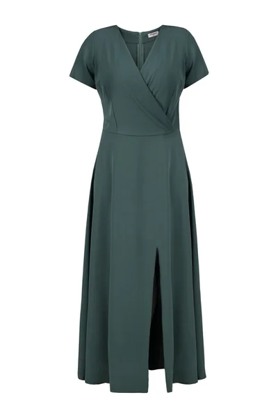 Tmavě zelené dámské dlouhé šaty plus size Karko