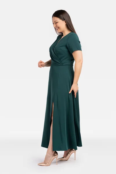 Tmavě zelené dámské dlouhé šaty plus size Karko