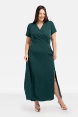 Tmavě zelené dámské dlouhé šaty plus size Karko