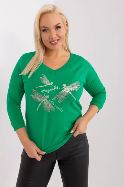 Tmavě zelené dámské V-neck tričko FPrice