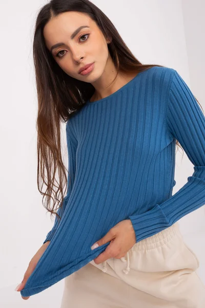 Dámský modrý žebrovaný pulovr FPrice