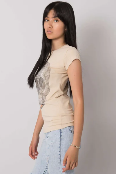 Béžové dámské tričko s lebkou FPrice