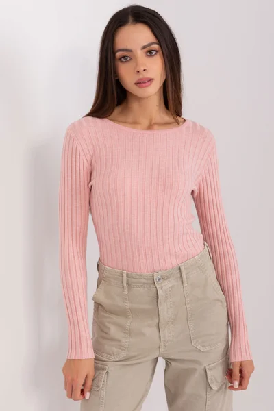 Světle růžový dámský přiléhávý pulovr FPrice