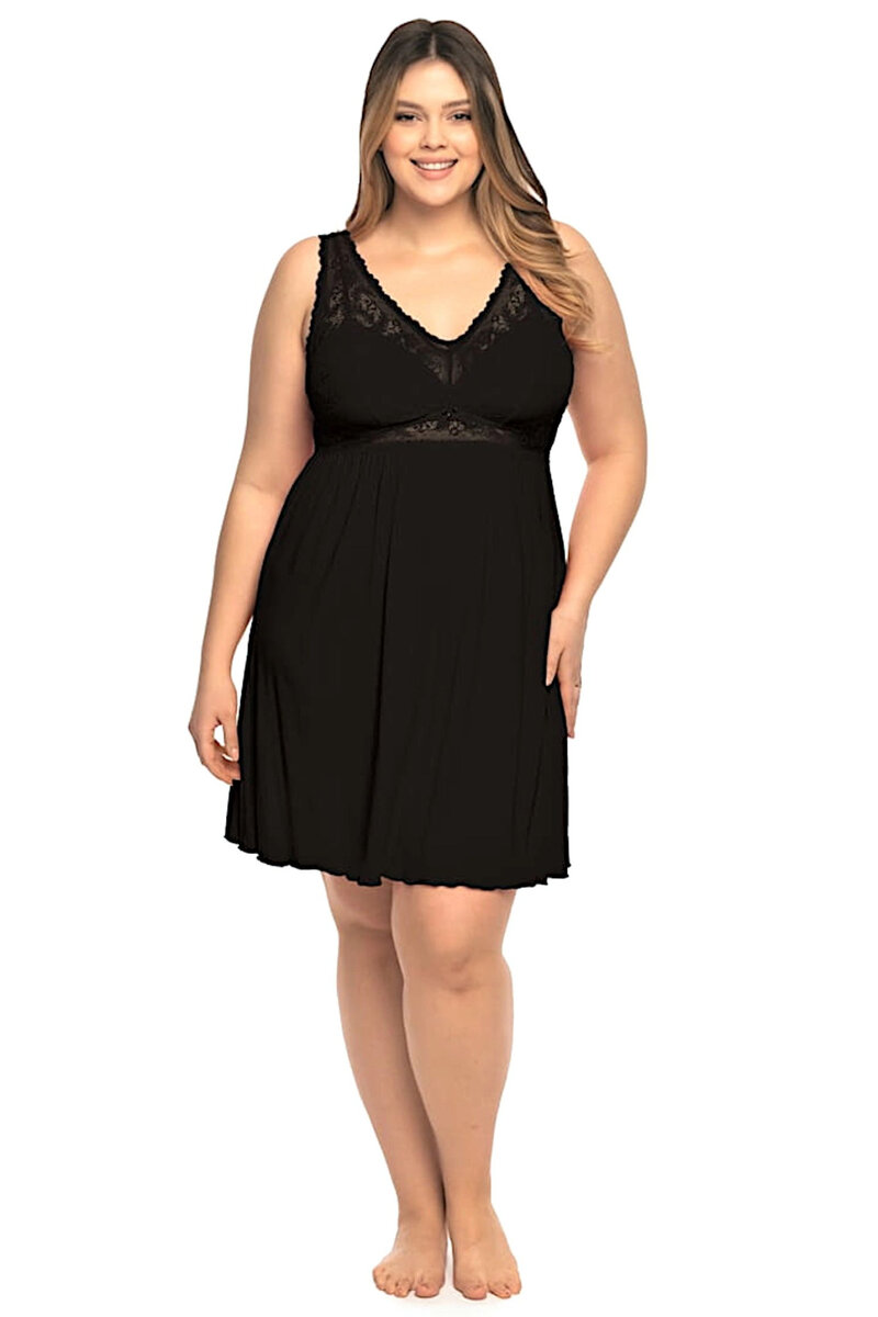 Plus size jednoduchá dámská černá noční košilka Nipplex, černá 3XL i41_78678_2:černá_3:3XL_