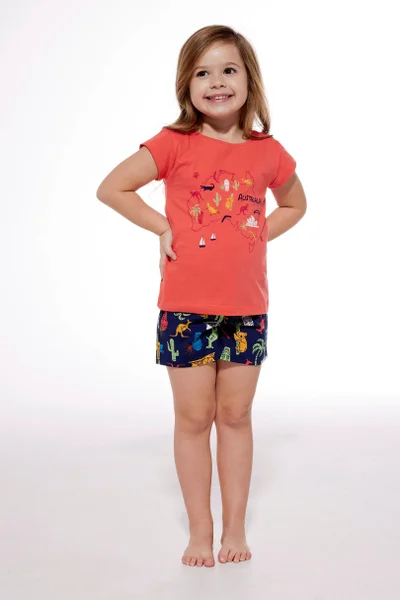 Korálovo-černé dívčí pyžamo se šortkami Cornette