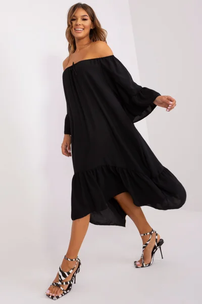 Oversize dámské černé šaty se spadlými rameny ITALY MODA