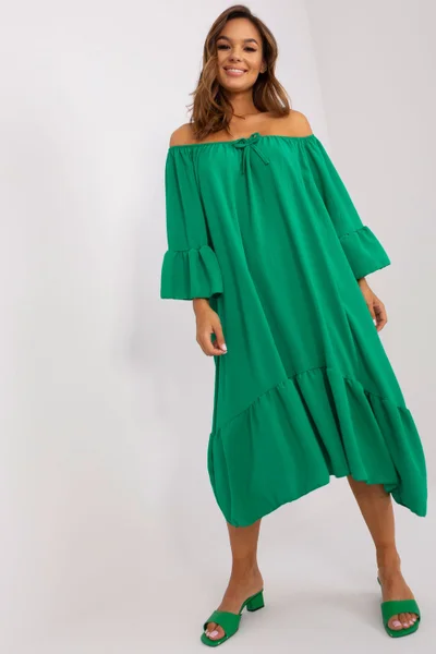 Vzdušné oversize dámské zelené šaty se spadlými rameny ITALY MODA