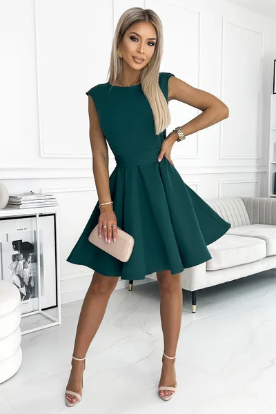 Společenské zelené mini šaty s áčkovou sukní Numoco