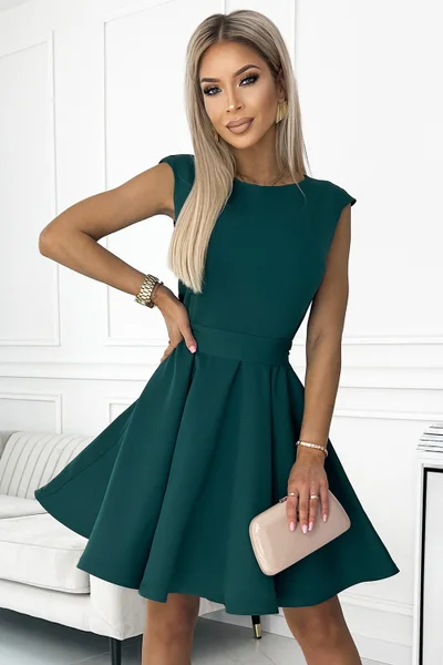 Společenské zelené mini šaty s áčkovou sukní Numoco