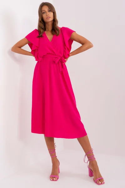 Tmavě růžové rozšířené dámské midi šaty ITALY MODA
