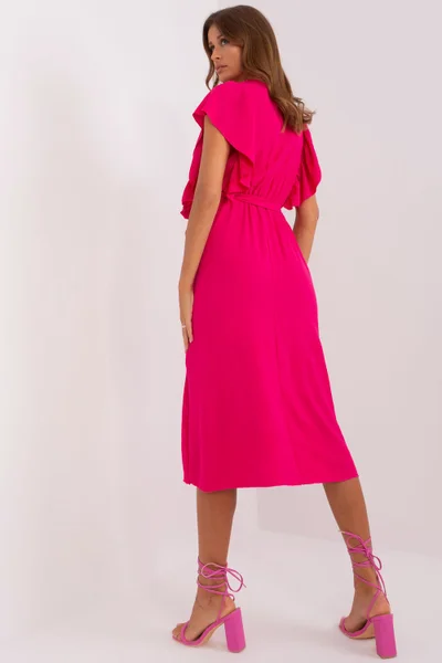 Tmavě růžové rozšířené dámské midi šaty ITALY MODA